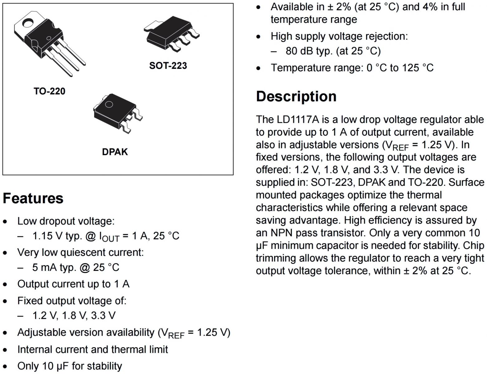 מייצב מתח LDO STMICROELECTRONICS LD1117A